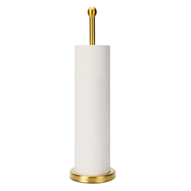 Songtec Gold Toilet Paper Holder Stand with Reserve, Floor Standing Tisse Roll Holder for 4 Rolls, Compact Design Bathroom Toilet Paper Storage - Gold