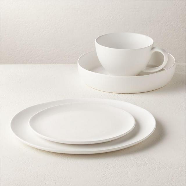 Crisp Matte 4-Piece White Dinnerware Set with Pasta Bowl