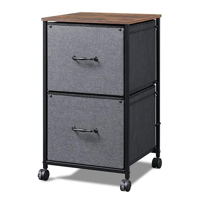 DEVAISE 2 Drawer Mobile File Cabinet, Rolling Printer Stand, Fabric Vertical Filing Cabinet fits A4 or Letter Size for Home Office,Rustic Brown