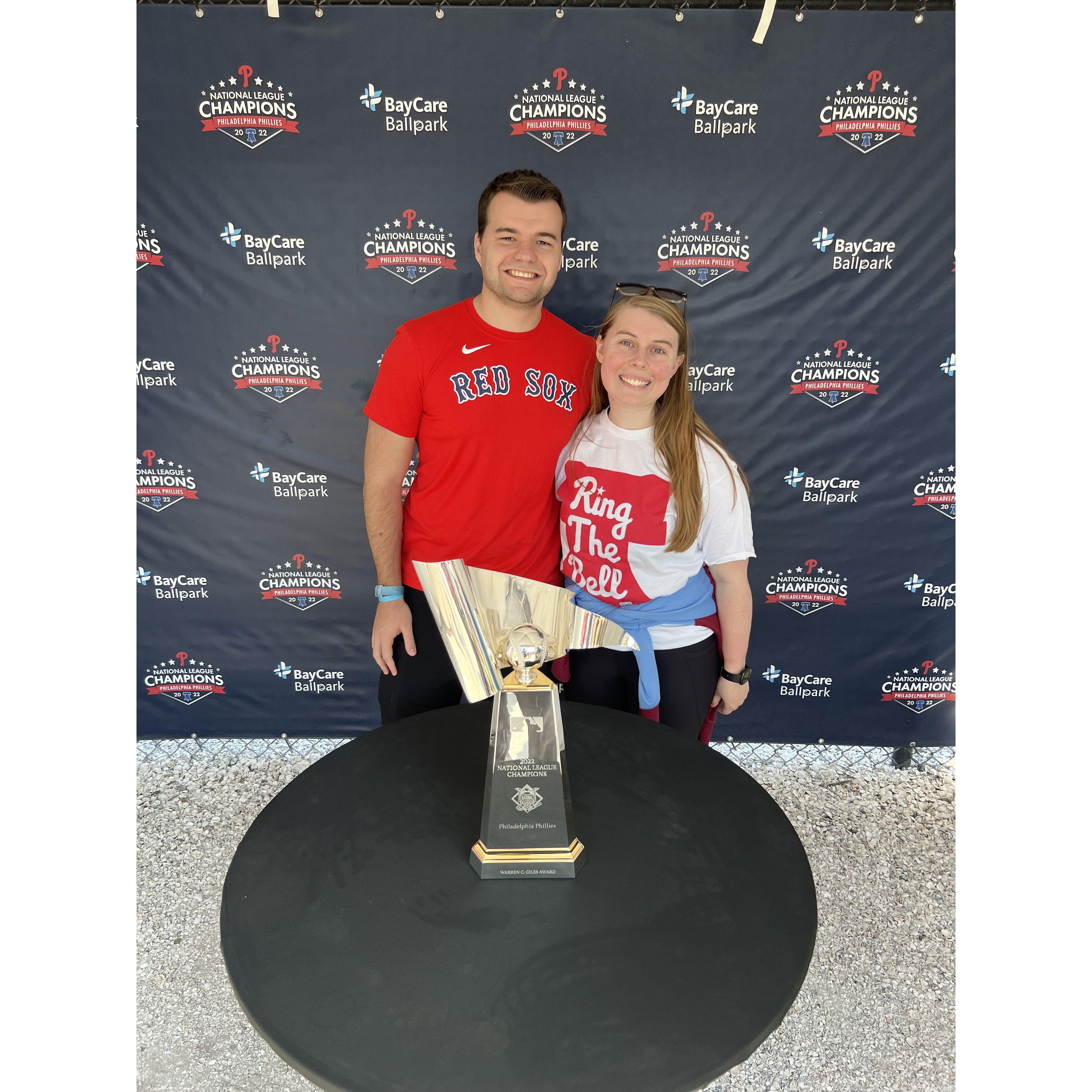 We saw a Red Sox vs Phillies spring training game, and got to take a picture with the National League Pennant!