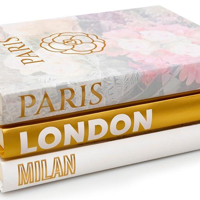 Decorative Books for Home - Shelf Decor Accents - Set of 3 - Modern Hardcover Book Stack - Matte Gold Coffee & Entry Table Decoration - Contemporary Display - Fashion Designer Dresser Aestethics