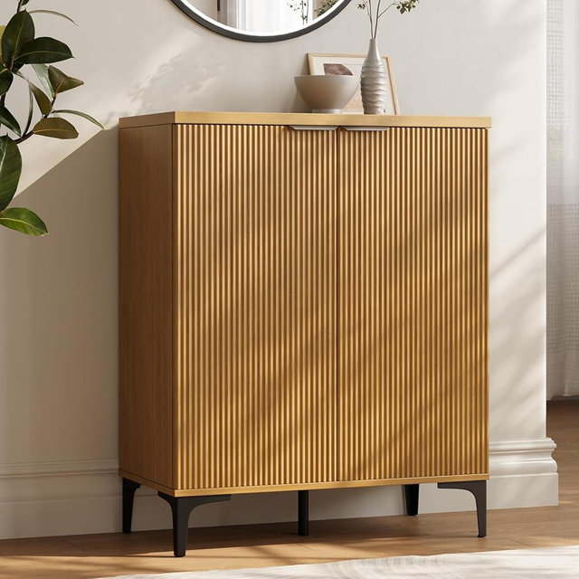 Captain Winters Fluted Sideboard Buffet Cabinet, 2 Doors Side Board Storage Cabinet, Buffet Table with Unique Wood Grain,Side Board with Metal Legs and Metal Handle, Buffet for Entryway, Natural Wood