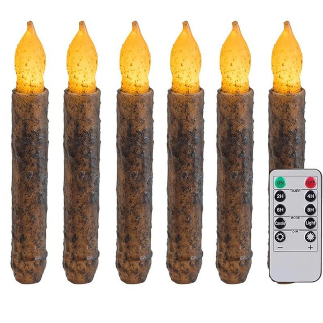 Aulaygo 6PCS Flameless Taper Candle with Remote Control Hand Dipped Rustic Battery Operated for Vintage Country Home Decor Christmas Halloween Party
