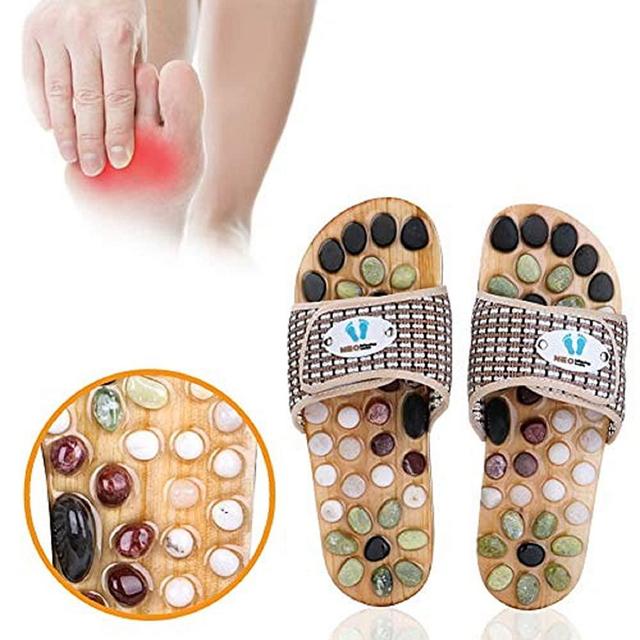 Acupressure Massage Slippers with Earth Stone, Therapeutic Reflexology Sandals for Foot Acupoint Massage Shiatsu Arch Pain Relief, Fit 8-9.5 Men / 9.5-11 Women Feet Size