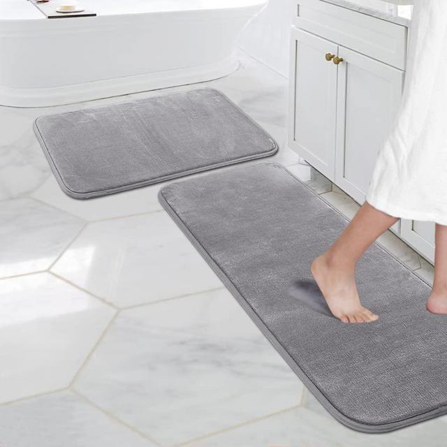 Kitchen Mat Set of 2 Memory Foam Set Bathroom Rug Set Flannel Velvety Bath Mat Luxury Extra Soft and Absorbent Non Slip Rugs for Kitchen/Bathroom Washable(47"x 17"/ 17"x 24", Grey)