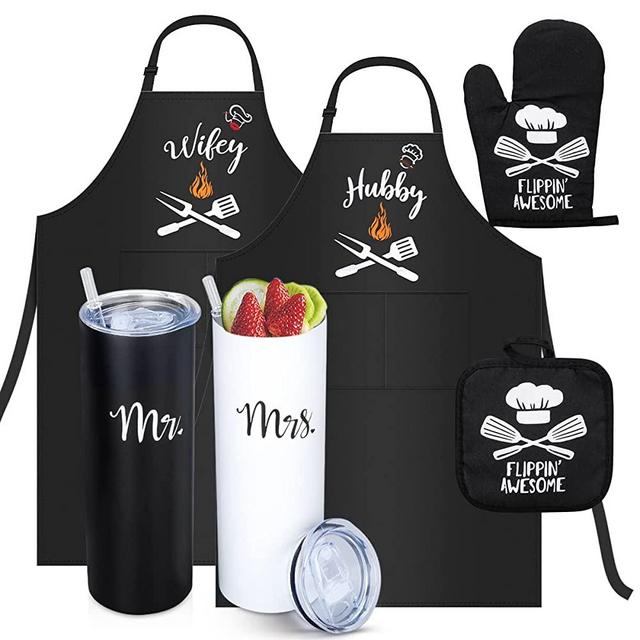 Wedding Gifts Engagement Gift For Couples Unique,Bridal Shower Gift,Gifts for Bride and Groom,Newlywed Mr and Mrs Stainless Steel Tumbler Gift,Anniversary Funny Aprons for Husband Wife