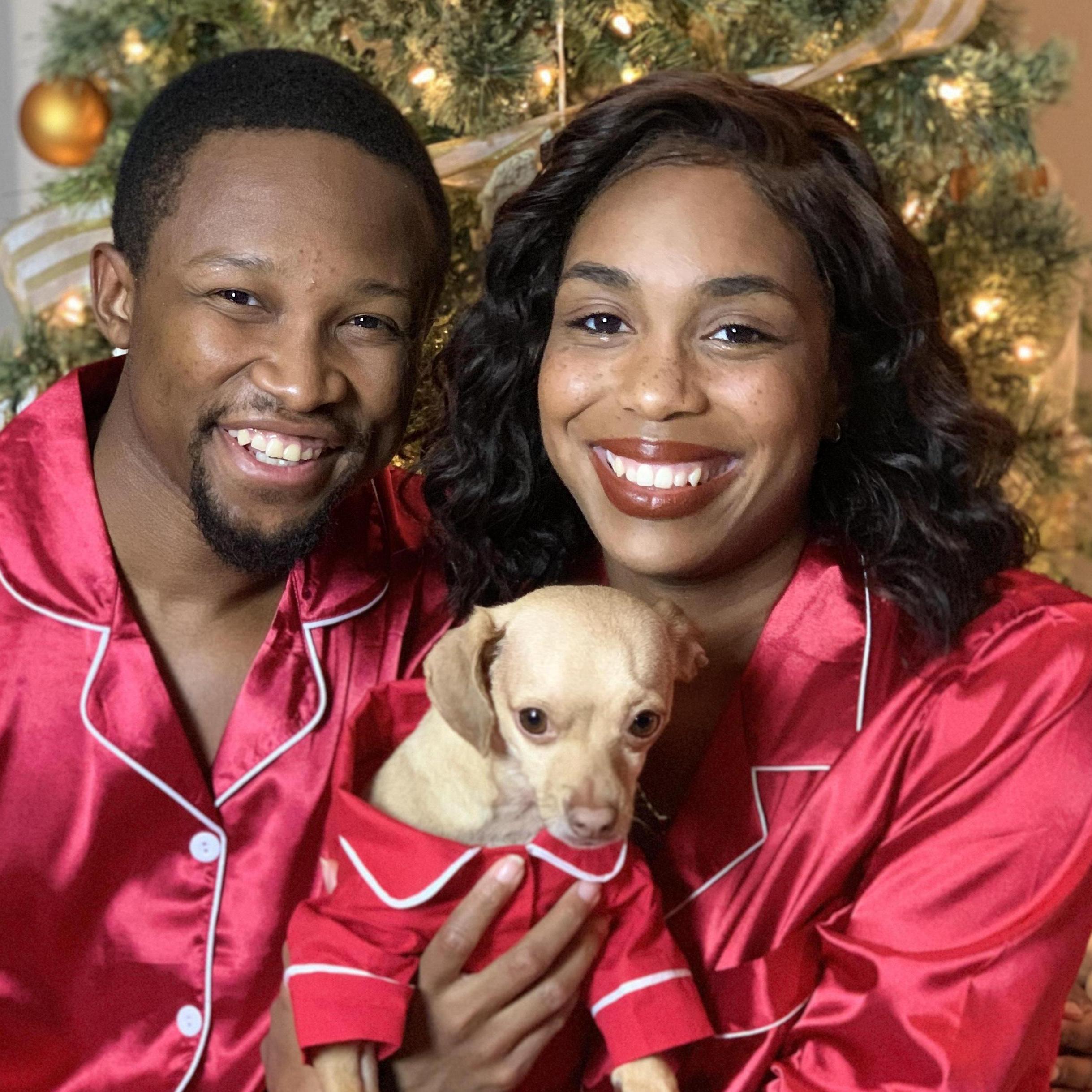 Our second Christmas🎄 Fun fact, we could barely keep Chance's eyes open during this photoshoot. He fell asleep under the Christmas tree right when we finished.