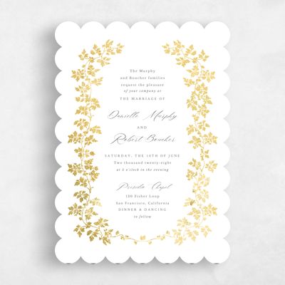White Scalloped Wedding Invitation - Edera Portrait Foil