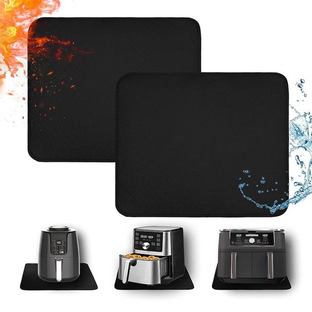 Amerbro Heat Resistant Mats for Countertop - Firproof 15x18 in Heat Resistant Mats for for Air Fryer - Kitchen Countertop Protector for Air Fryer, Coffee Maker, Stand Mixer, Toaster, Oven 2PCS - Black