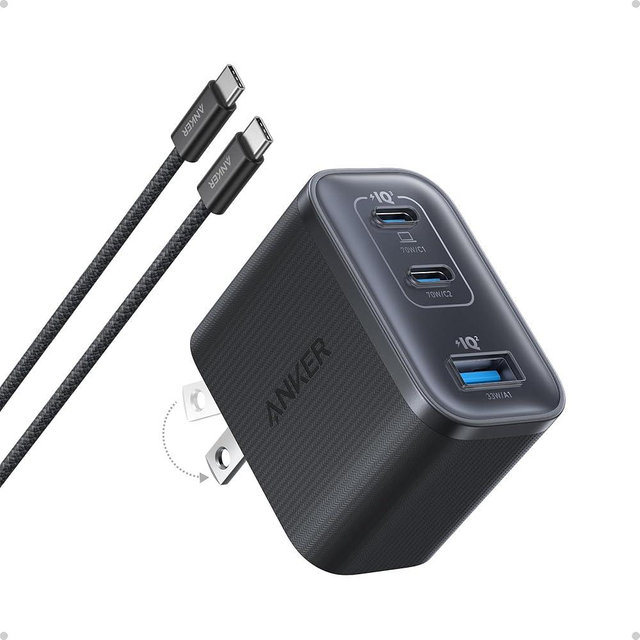Anker Nano USB C Charger Block, Ultra-Fast 70W Output 3-Port Type C Charger, Fast Charging, Compact and Stylish, for iPhone 17/16 Series, MacBook, iPad, Pixel, Galaxy, and More(Black, Cable Included)