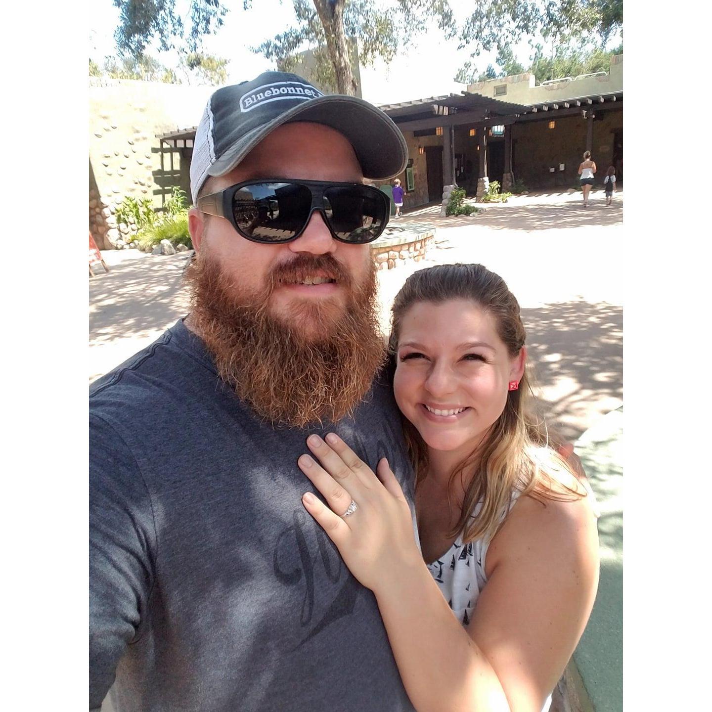 First photo we took with my new engagement ring visible and at Kyle's first Disney theme park- Animal Kingdom. :)