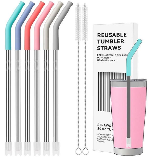 Soledea 20 oz Straight Metal Straws with Silicone Tip for 20 oz Tumbler, 6 Pcs Stainless Steel Reusable Drinking Metal Straw for YETI, STANLEY, US Acrylio, BJPKPK, Simple Modern and so on