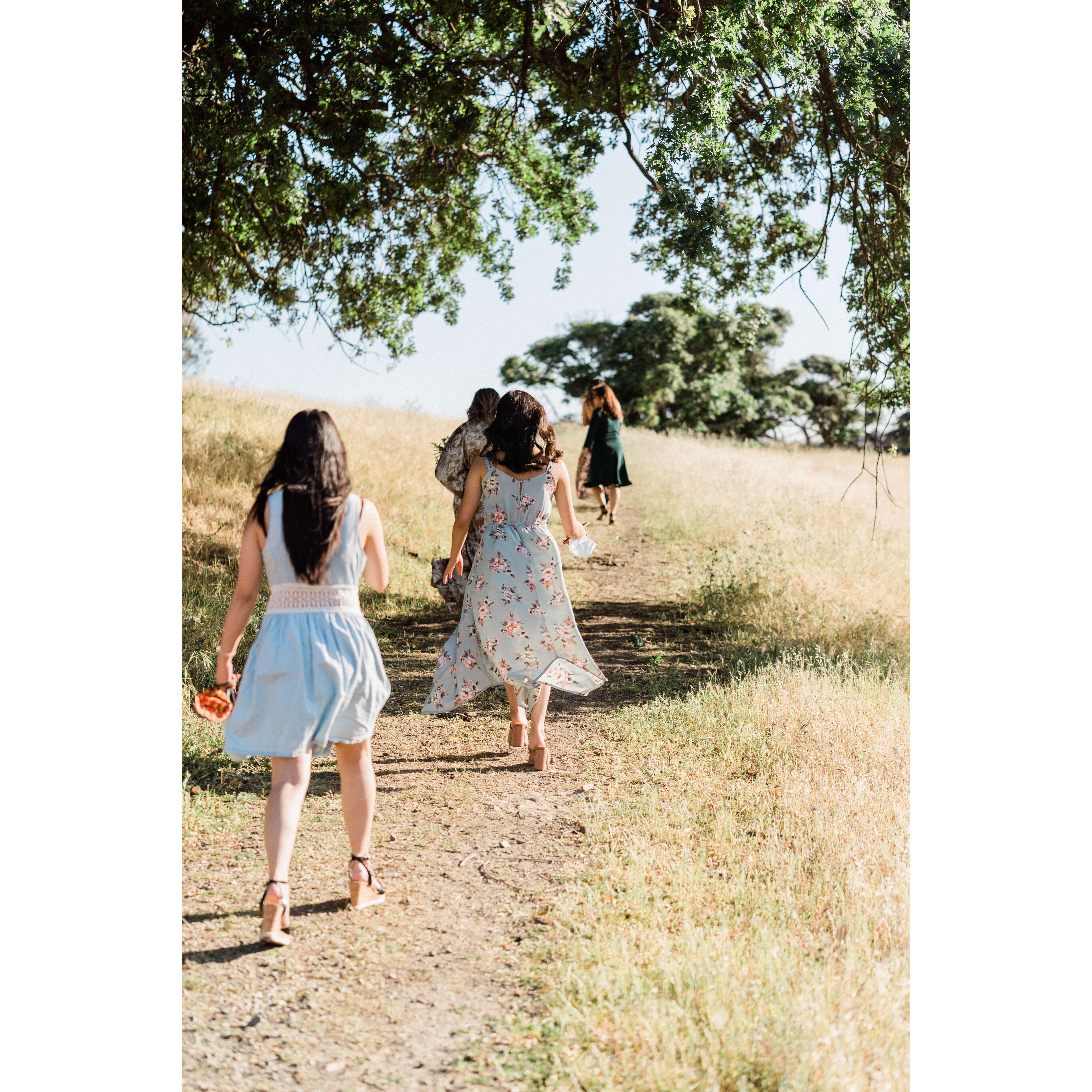 Making our way to our secret wedding spot