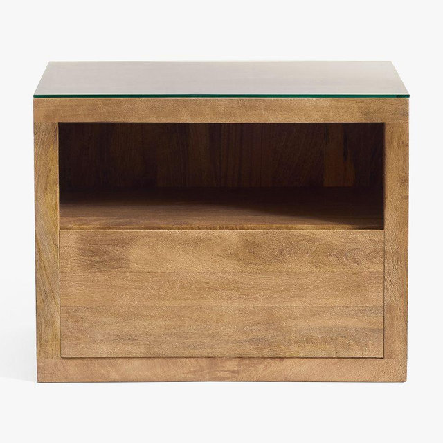 Cayman Nightstand with Glass Top, Heirloom Wheat, 27"