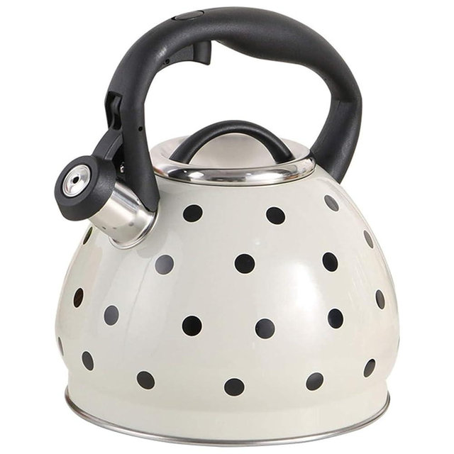 Whistling Tea Kettle for Stove Top, Black and White Polka Dot Tea Pot Stovetop, 3.2 Quart Food Grade 304 Stainless Steel Teapot with Cool Touch Ergonomic Handle for Home & Kitchen