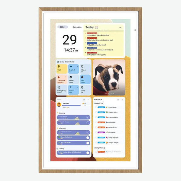Apolosign 15.6-inch Digital Family Calendar, No Subscription Fee, Smart Wall Planner with Calendar Sync, Chore Chart & Touchscreen Display for Busy Families, with Stand (Teak)