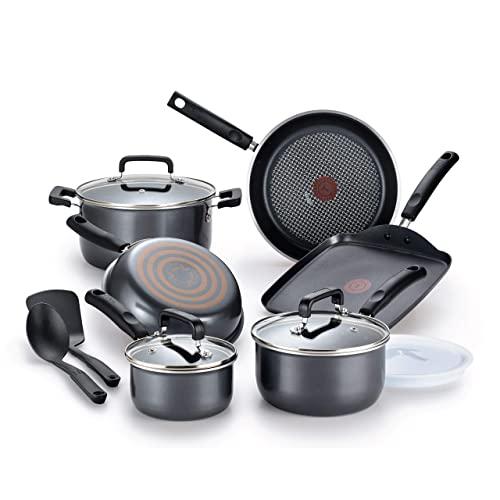 T-fal Signature Titanium Nonstick 12 Piece Cookware Set, Grey, B061SC, Black