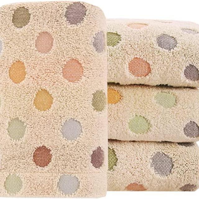 Pidada 100% Cotton Hand Towels Colorful Polka Dot Pattern Soft Absorbent Decorative Towel for Bathroom 13.4 x 30 Inch Set of 4 (Beige and Brown)