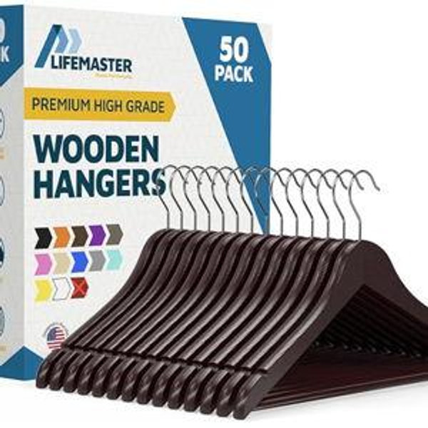 Cherry - Wooden Hanger Set - 50 Pieces Non-Slip Versatile Closet Space-Saving Hanger Set for Suit, Coat, Camisole, Jacket, Pants, and Dresses with 360° Swivel Hook - Cherry