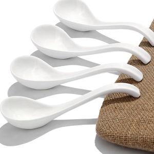 Asian Ceramic Soup Spoon, with Long Handle Easy to Hold, Non-slip Bottom, for Japanese Ramen, Chinese and Vietnamese Wonton, Noodle Soup Spoons (V88)
