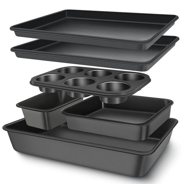 Baking Pans Set, Nonstick Bakeware Sets, Oven Pans for Cooking, AIVIKI 6 Pieces Baking Sheets Set Including Cookie Sheet, Deep Roaster Pan, Square Pan, Loaf Pan, Muffin Pan, Carbon Steel Baking Set