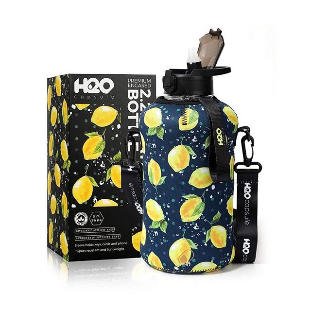 H2O Capsule 2.2L Half Gallon Water Bottle with Storage Sleeve and Covered Straw Lid – BPA Free Large Reusable Drink Container with Handle - Big Sports Jug, 2.2 Liter (74 Ounce)