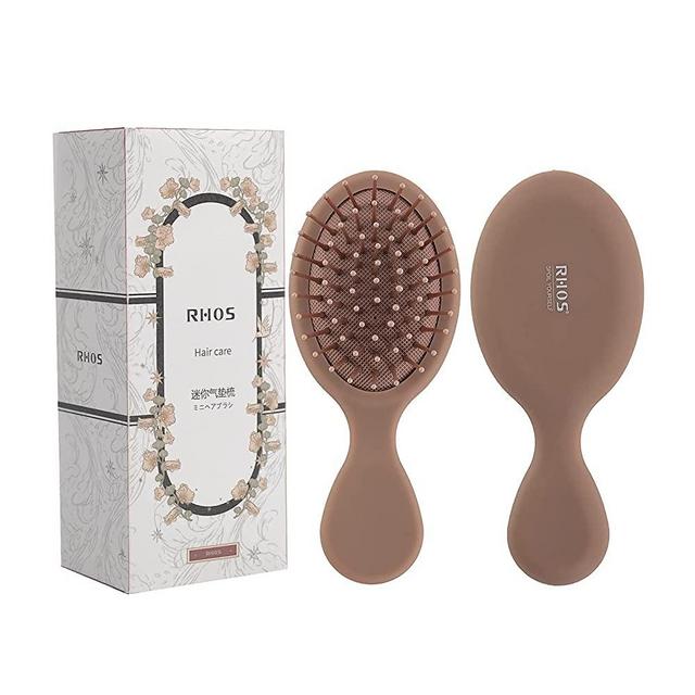 RHOS Mini Travel Hair Brush for Women/Men/Kids - Pocket Detangler Brush for Wet and Dry Hair - Travel Size Paddle Brush for Detangling- For All Hair Types (1 Pack-Mocha)