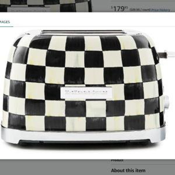 MACKENZIE-CHILDS 2-Slice Toaster, Decorative Toaster for Kitchen, Black-and-White Courtly Check