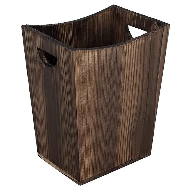 Wood Waste Basket Small Trash Can for Office Rectangular Garbage Can with 2 Handles for Bathroom Bedroom Kitchen Hotel (Brown)