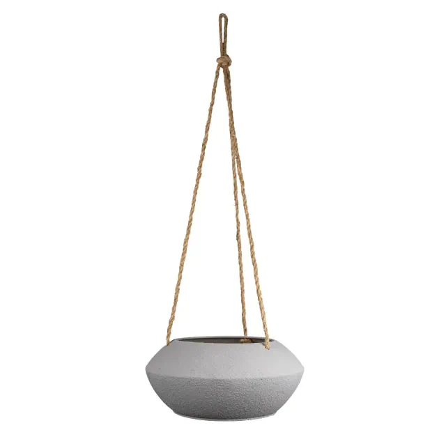 5" x 11.25" Wide Textured Sandy Gray Metal Decorative Indoor Hanging Jute Rope Planter