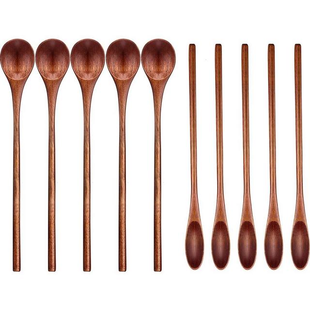 Wooden Coffee Spoons Long Handle Wooden Mixing Spoon Long Handle Wooden Teaspoon Handmade Wood Stirring Spoon for Kitchen Stirring (10)