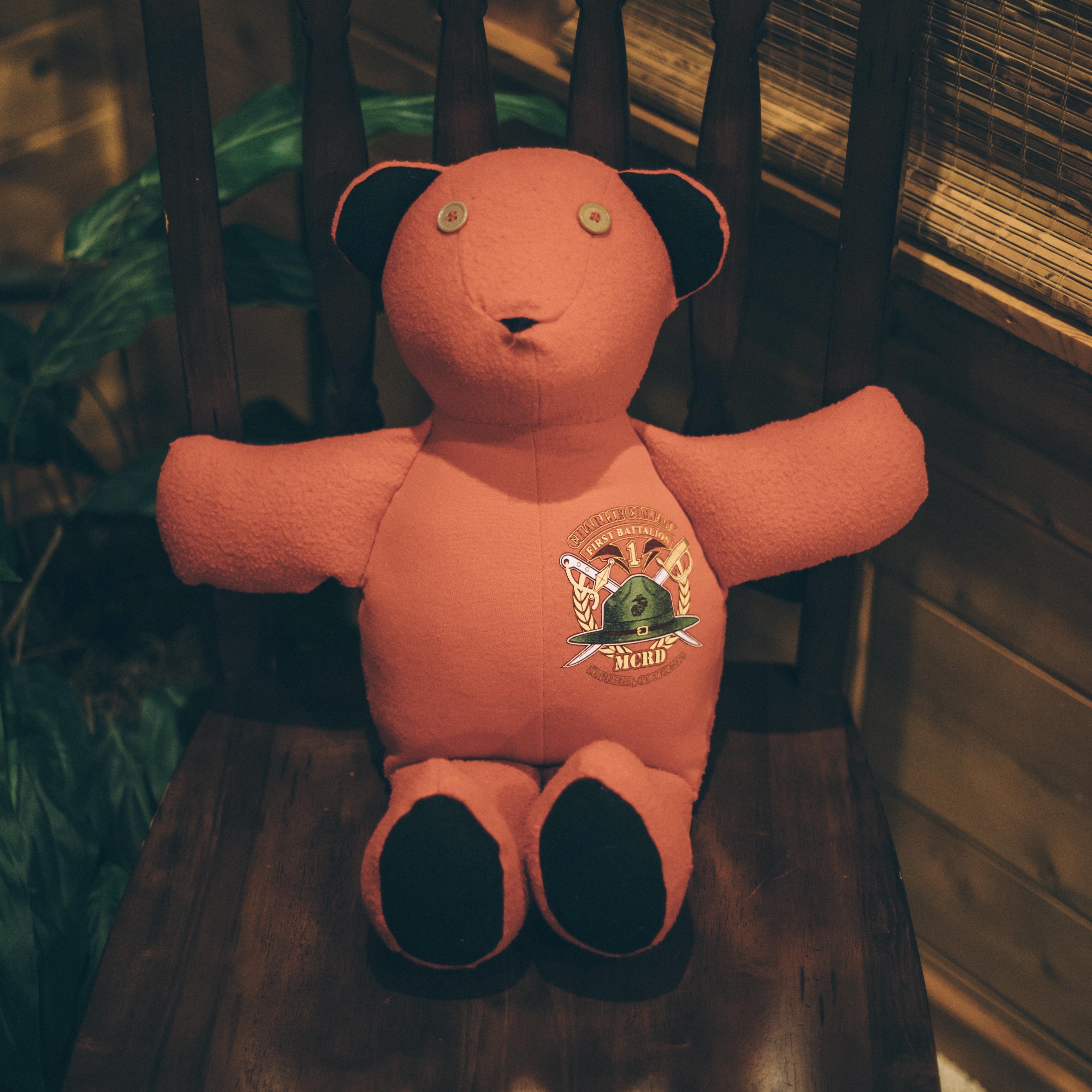 A memory bear made out of Tyler's moms sweatshirt