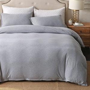 PURE ERA Striped Duvet Cover Set Jersey Knit Cotton Ultra Soft Comfy Zippered Luxury Bedding Sets 3 Piece With Corner Ties - Grey White Queen