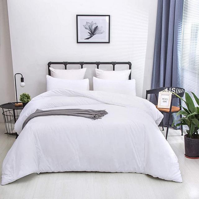 Wellboo White Comforter Sets Solid Color Bedding Sets Cotton Queen Women Men Full Bedding Sets Adult Teen Light Color Quilt Lightweight Microfiber Durable Blankets Breathable Health with 2 Pillowcases