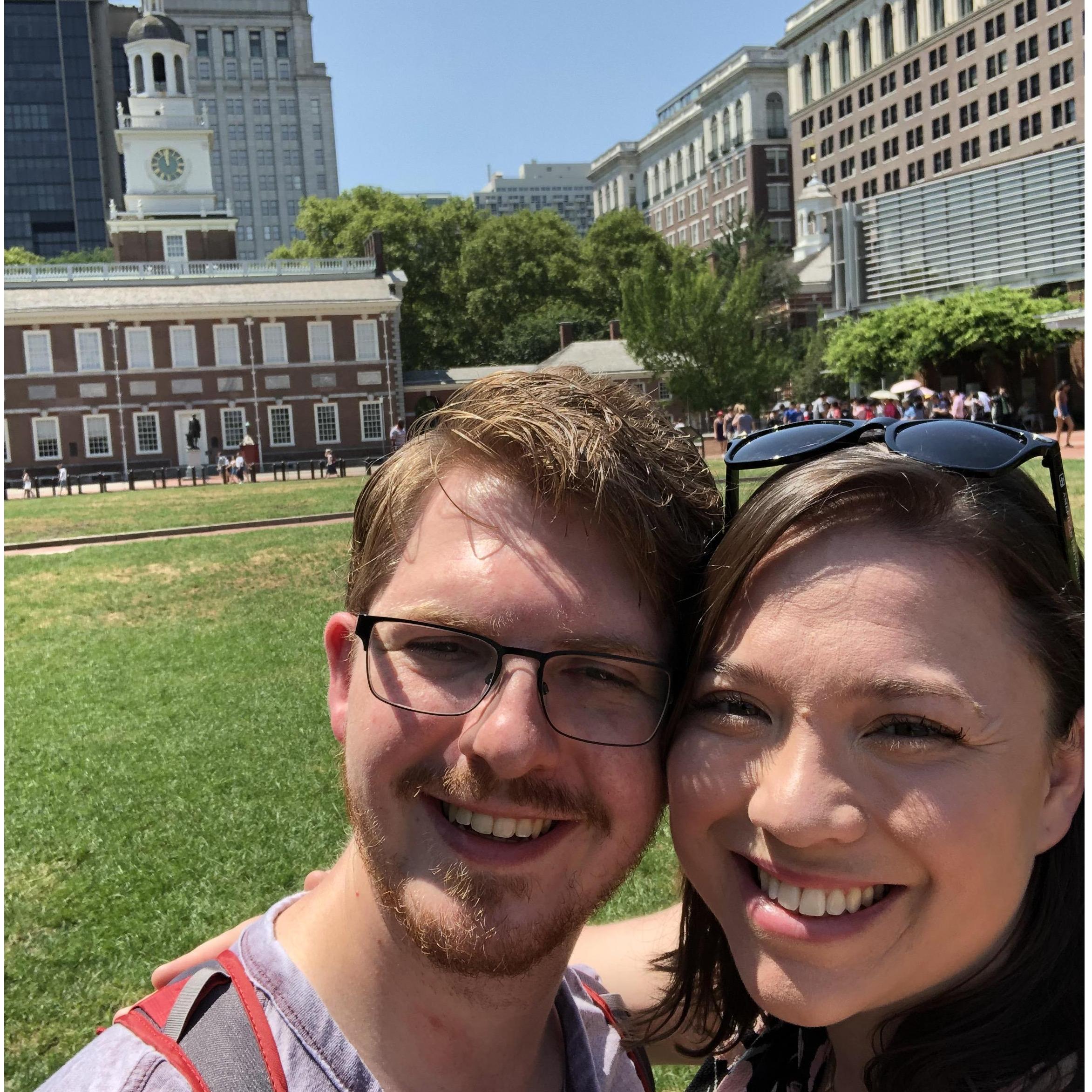Independence Hall, Philadelphia - July 2019. In the words of the Uber driver, it was "disrespectfully" hot, but we didn't care since we each think the other is the "coolest" person in the world!