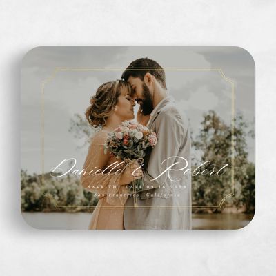 White Rounded Wedding Save the Date - Visby Landscape Foil