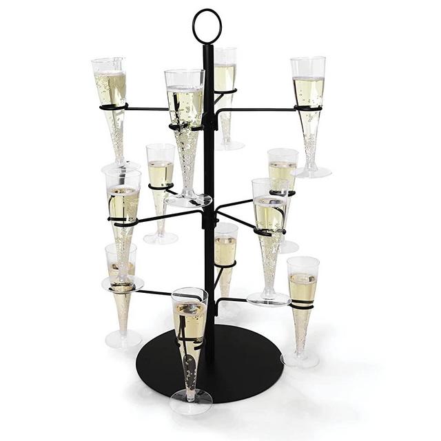 Cocktail Tree Stand, Wine Glass Flight Tasting Display For Drinks, 3 Tier - 12 Holders For Champagne, Wine, Cocktails, Martini, Margarita Cups at Weddings, Bridal Shower, Mimosa Bar Parties & Events
