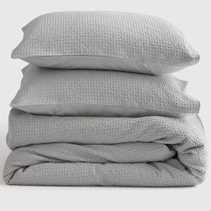Organic Luxe Honeycomb Duvet Cover Set - Light Grey, Full/Queen with Sham Set