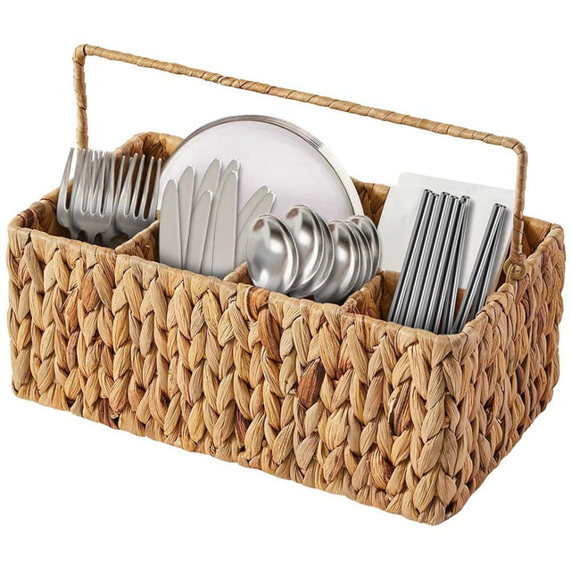 Utensil Caddy, Utensil Basket for Table,Napkin and Utensil Holder, Wicker basket,Silverware Caddy, Cutlery Holder, Utensil Holder for Party, Picnic Caddy for Plates and Utensils,hosting essentials