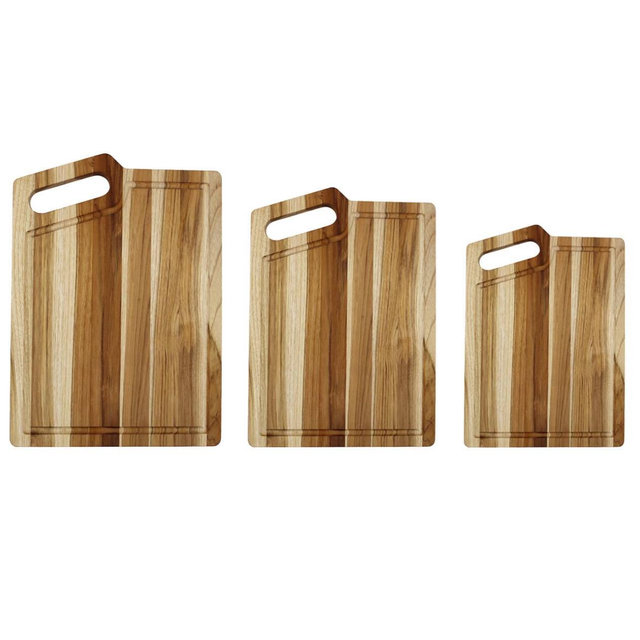 EcoDecors - 3 Piece Teak Wood Cutting Board Set, FSC Certified Edge Grain Wood - Natural Edge Grain Teak