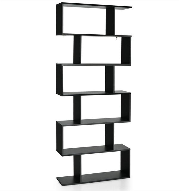 Costway 6 Tier S-Shaped Bookshelf Storage Display Bookcase Decor Z-Shelf Black