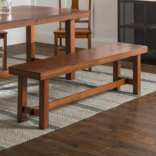 Walker Edison Furniture Company Rustic Farmhouse Wood Distressed Dining Room Kitchen Bench, Brown Oak