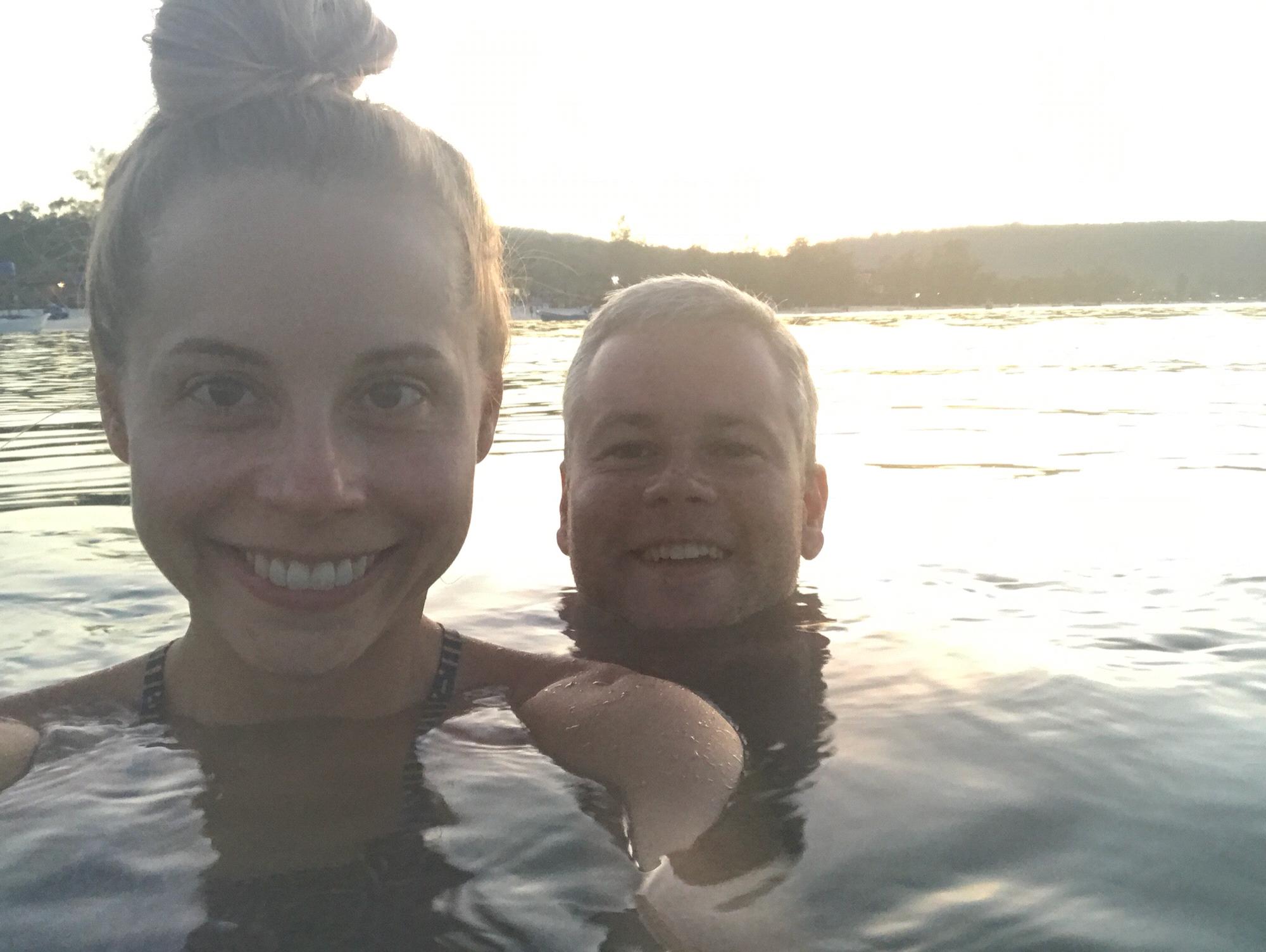 Sunset dip off a Cambodian island.