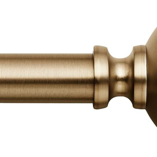 MODE Premium Collection 1 1/8" Diameter Curtain Rod Set with Brilliant Urn Curtain Rod Finials and Steel Wall Mounted Adjustable Curtain Rod, Fits 36” to 72” Windows, Warm Gold
