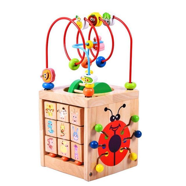 Kids Gift Bead Maze Activity Center for 1 Year Old Around Circle Educational Skill Improvement Wood Toys for Toddlers, Babies (Glowworm)F-180