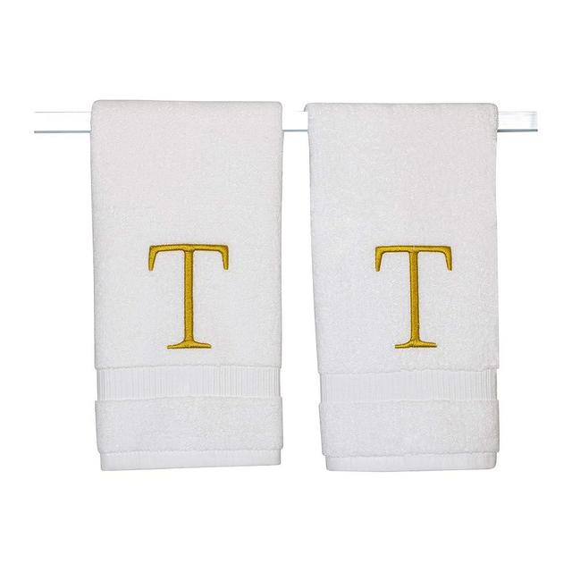Decorvo Monogrammed Hand Towels for Bathroom - Luxury Hotel Quality Personalized Initial Decorative Embroidered Bath Towel for Powder Room, Spa - GOTS Organic Certified - Set of 2 Gold Letter T