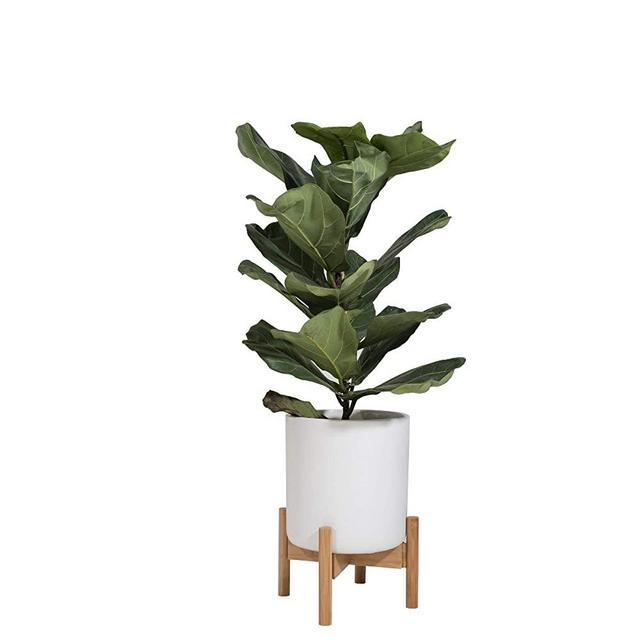 Sona Home Adjustable Mid Century Plant Stand, Available in 3 Sizes, 3 Colors - Modern Plant Stand for Indoor & Outdoor Use, Planter Stand Only (Low, Bamboo)