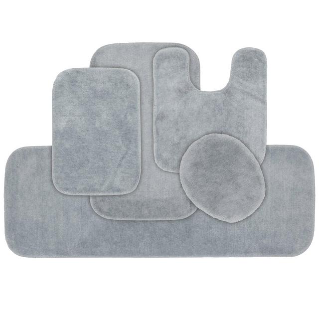 5pc Traditional Nylon Bathroom Rug Set Platinum Gray - Garland
