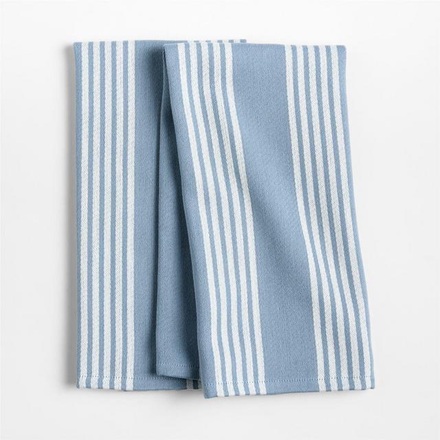 Cuisine Harbor Blue with White Stripe Organic Cotton Kitchen Dish Towels, Set of 2