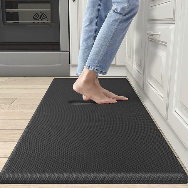 DEXI Anti Fatigue Kitchen Mat, 3/4 Inch Thick, Stain Resistant, Padded Cushioned Memory Foam Floor Comfort Mat for Home, Garage and Office Standing Desk, 48"x20", Black